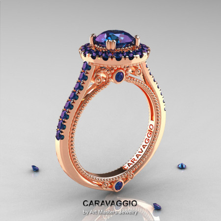 Caravaggio 14K Rose Gold 1.0 Ct Russian Alexandrite Engagement Ring Wedding Ring R621-14KRGAL-1
