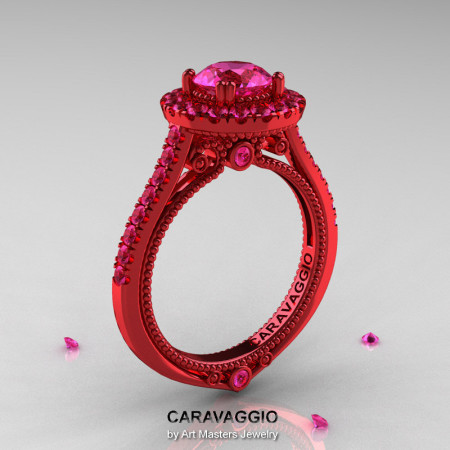 Caravaggio 14K Red Gold 1.0 Ct Pink Sapphire Engagement Ring Wedding Ring R621-14KRGPS-1