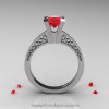 Modern Armenian 14K White Gold Lace 1.0 Ct Ruby Solitaire Engagement Ring R308-14KWGR-2