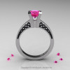 Modern Armenian 14K White Gold Black Gold Lace 1.0 Ct Pink Sapphire Solitaire Engagement Ring R308-14KWGBGPS-2