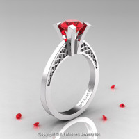 Modern Armenian 14K White Gold Lace 1.0 Ct Ruby Solitaire Engagement Ring R308-14KWGR-1