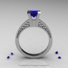 Modern Armenian 14K White Gold Lace 1.0 Ct Blue Sapphire Solitaire Engagement Ring R308-14KWGBS-2