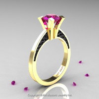Modern Armenian 14K Yellow Gold Black Gold Lace 1.0 Ct Amethyst Solitaire Engagement Ring R308-14KYGBGAM-1