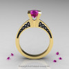 Modern Armenian 14K Yellow Gold Black Gold Lace 1.0 Ct Amethyst Solitaire Engagement Ring R308-14KYGBGAM-2