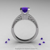 Modern Armenian 14K White Gold Lace 1.0 Ct Tanzanite Solitaire Engagement Ring R308-14KWGTA-2