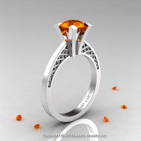 Modern Armenian 14K White Gold Lace 1.0 Ct Orange Sapphire Solitaire Engagement Ring R308-14KWGOS-1