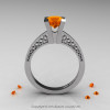 Modern Armenian 14K White Gold Lace 1.0 Ct Orange Sapphire Solitaire Engagement Ring R308-14KWGOS-2