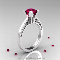 Modern Armenian 14K White Gold Lace 1.0 Ct Garnet Solitaire Engagement Ring R308-14KWGG-1