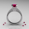 Modern Armenian 14K White Gold Lace 1.0 Ct Garnet Solitaire Engagement Ring R308-14KWGG-2