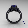 Art Deco 14K Black Gold 1.0 Ct Blue Sapphire Wedding Ring Engagement Ring R286-14KBGBS-2