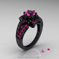 Art Deco 14K Black Gold 1.0 Ct Pink Sapphire Wedding Ring Engagement Ring R286-14KBGPS-1