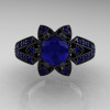 Art Deco 14K Black Gold 1.0 Ct Blue Sapphire Wedding Ring Engagement Ring R286-14KBGBS-3