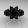 Art Deco 14K Black Gold 1.0 Ct Black Diamond Wedding Ring Engagement Ring R286-14KBGBD-3