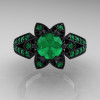 Art Deco 14K Black Gold 1.0 Ct Emerald Wedding Ring Engagement Ring R286-14KBGEM-3