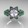 Art Deco 950 Platinum 1.0 Ct Russian CZ Emerald Wedding Ring Engagement Ring R286-PLATEMCZ-3