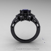 Art Deco 14K Black Gold 1.0 Ct Black and White Diamond Wedding Ring Engagement Ring R286-14KBGDBD-2