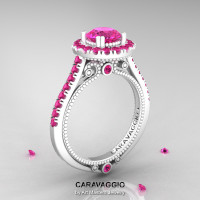 Caravaggio 14K Ceramic White Gold 1.0 Ct Pink Sapphire Engagement Ring Wedding Ring R621-14KCWGPS-1