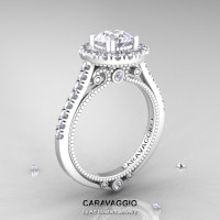 Caravaggio 14K Ceramic White Gold 1.0 Ct Russian CZ Diamond Engagement Ring Wedding Ring R621-14KCWGDCZ-1