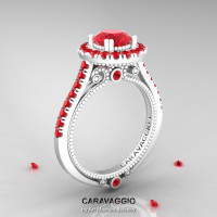 Caravaggio 14K Ceramic White Gold 1.0 Ct Rubies Engagement Ring Wedding Ring R621-14KCWGR-1
