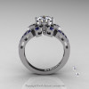 Art Deco 950 Platinum 1.0 Ct Russian CZ Blue Sapphire Wedding Ring Engagement Ring R286-PLATBSCZ-2