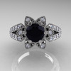 Art Deco 14K White Gold 1.0 Ct Black and White Diamond Wedding Ring Engagement Ring R286-14KWGDBD-3