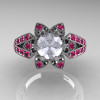 Art Deco 950 Platinum 1.0 Ct White and Pink Sapphire Wedding Ring Engagement Ring R286-PLATWPS-3