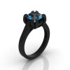 Modern 14K Black Gold Gorgeous Solitaire Bridal Ring with a 2.0 Carat Blue Topaz Center Stone R66N-BGBT-2