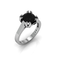 Modern 14K White Gold Gorgeous Solitaire Bridal Ring with a 2.0 Carat Black Onyx Center Stone R66N-14KWGBOX-1