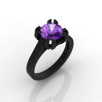 Modern 14K Black Gold Gorgeous Solitaire Bridal Ring with a 2.0 Carat Amethyst Center Stone R66N-BGAM-1