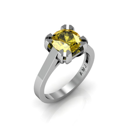 Modern 14K White Gold Gorgeous Solitaire Bridal Ring with a 2.0 Carat Yellow Sapphire Center Stone R66N-14KWGYS-1
