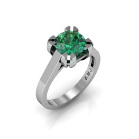 Modern 14K White Gold Gorgeous Solitaire Bridal Ring with a 2.0 Carat Emerald Center Stone R66N-14KWGEM-1