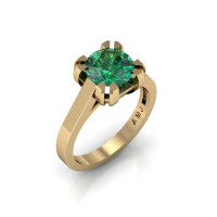 Modern 14K Yellow Gold Gorgeous Solitaire Bridal Ring with a 2.0 Carat Emerald Center Stone R66N-14KYGEM-1