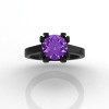 Modern 14K Black Gold Gorgeous Solitaire Bridal Ring with a 2.0 Carat Amethyst Center Stone R66N-BGAM-3