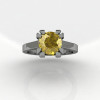 Modern 14K White Gold Gorgeous Solitaire Bridal Ring with a 2.0 Carat Yellow Sapphire Center Stone R66N-14KWGYS-3