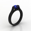 Modern 14K Black Gold Elegant and Luxurious Engagement Ring or Wedding Ring with a Blue Sapphire Center Stone R667-14KBGBS-2