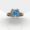 Modern 14K Rose Gold Gorgeous Solitaire Bridal Ring with a 2.0 Carat Blue Topaz Center Stone R66N-14KRGBT-3