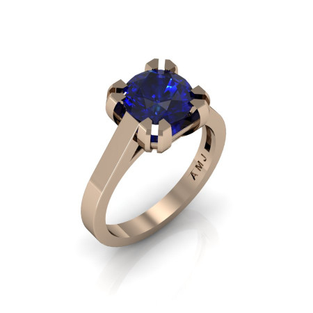Modern 14K Rose Gold Gorgeous Solitaire Bridal Ring with a 2.0 Carat Blue Sapphire Center Stone R66N-14KRGBS-1