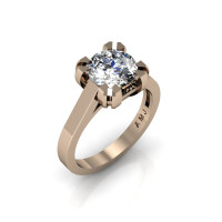 Modern 14K Rose Gold Gorgeous Solitaire Bridal Ring with a 2.0 Carat White Sapphire Center Stone R66N-14KRGWS-1