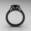 Modern 14K Black Gold Luxurious and Simple Engagement Ring or Wedding Ring with a 1.0 Ct Black Diamond Center Stone R668-14KBGBD-2