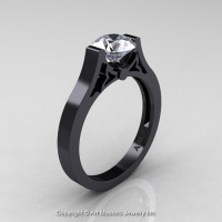 Modern 14K Black Gold Luxurious and Simple Engagement Ring or Wedding Ring with a 1.0 Ct White Sapphire Center Stone R668-14KBGWS-1