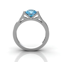 Modern 14K White Gold Elegant and Luxurious Engagement Ring or Wedding Ring with a Aquamarine Center Stone R667-14KWGAQ-1