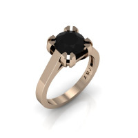 Modern 14K Rose Gold Gorgeous Solitaire Bridal Ring with a 2.0 Carat Black Diamond Center Stone R66N-14KRGBD-1
