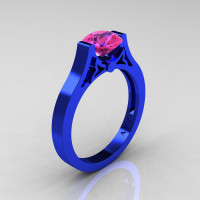 Modern 14K Blue Gold Luxurious and Simple Engagement Ring or Wedding Ring with a 1.0 Ct Pink Sapphire Center Stone R668-14KBLGPS-1