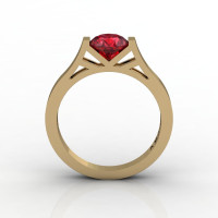 Modern 14K Yellow Gold Elegant and Luxurious Engagement Ring or Wedding Ring with a Ruby Center Stone R667-14KYGR-1