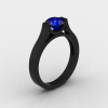 14K Black Gold Elegant and Modern Wedding or Engagement Ring for Women with a Blue Sapphire Center Stone R665-14KBGBS-2