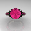 14K Black Gold French Vintage 3.0 Ct Pink Sapphire Solitaire and Wedding Ring Bridal Set R401S-14KBGPS-3