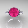 14K White Gold French Vintage 3.0 Ct Pink Sapphire Diamond Solitaire and Wedding Ring Bridal Set R401S-14KWGDPS-4