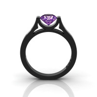 14K Black Gold Elegant and Modern Wedding or Engagement Ring for Women with an Amethyst Center Stone R665-14KBGAM-1