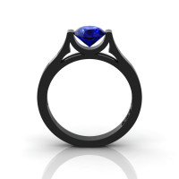 14K Black Gold Elegant and Modern Wedding or Engagement Ring for Women with a Blue Sapphire Center Stone R665-14KBGBS-1