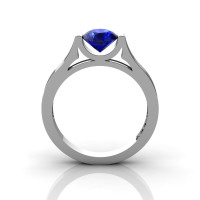 14K White Gold Elegant and Modern Wedding or Engagement Ring for Women with a Blue Sapphire Center Stone R665-14KWGBS-1